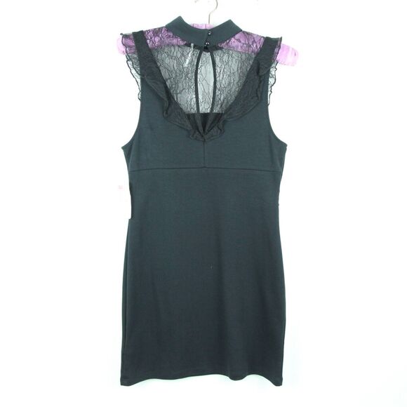 Free People Whimisigoth Black Lace Stretch Mini Dress Small Bodycon Ruffle - Picture 7 of 9
